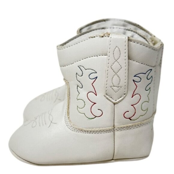 Baby Western Cowboy Booties Size 2 White Faux Leather - Picture 4 of 6
